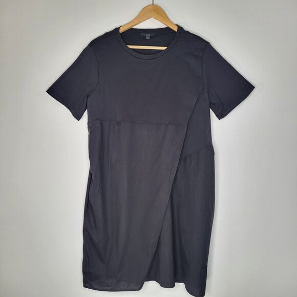 COS Black Short Sleeve Mini Dress Size M Asymmetrical Pockets Front Pleat - Picture 5 of 14